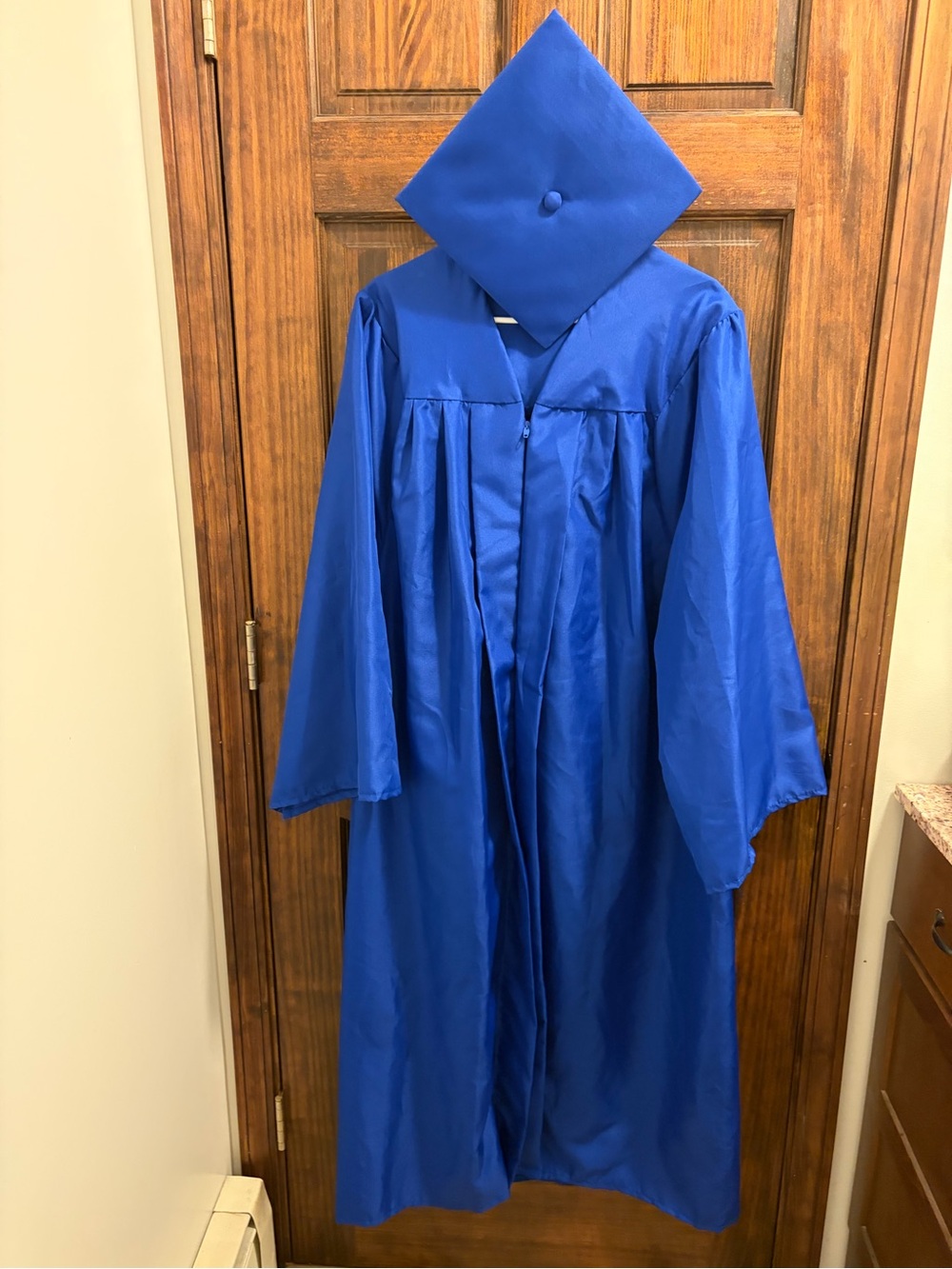 Royal Blue Adult Graduation Gown and Cap Setup
